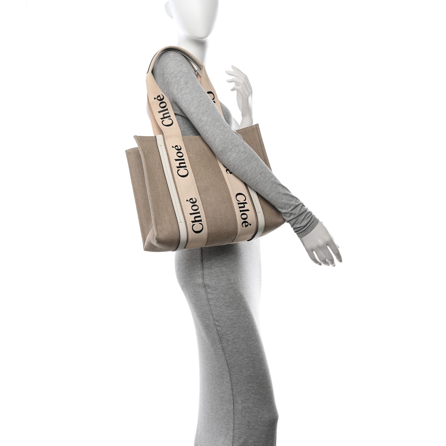 Chloe Linen Calfskin Medium Woody Ribbon Tote White 2 of 12