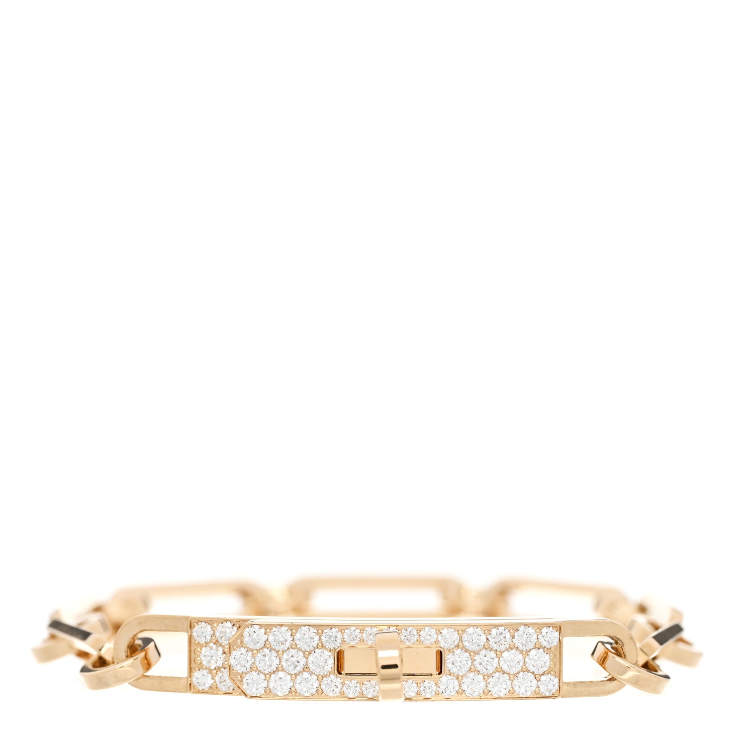 Hermes 18K Yellow Gold Diamond Pave PM Kelly Chaine Bracelet SH 1 of 3
