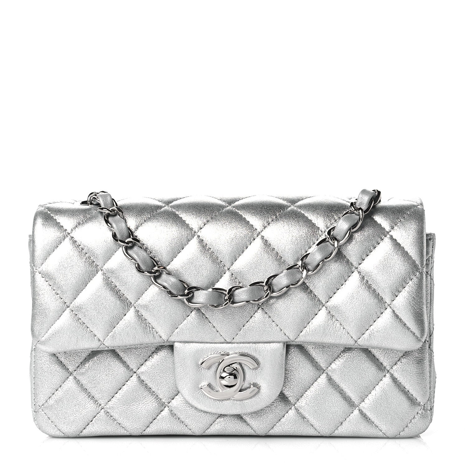 Chanel Metallic Lambskin Quilted Mini Rectangular Flap Silver 1 of 11