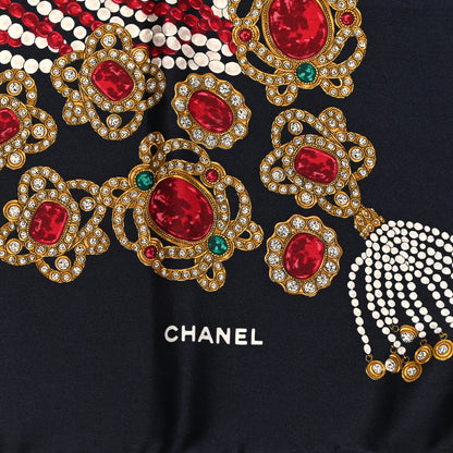 Chanel Silk Jewel Printed Square Scarf Black Multicolor 2 of 7