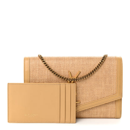 Saint Laurent Micro Raffia Monogram Uptown Chain Wallet Natural Hay Blush 3 of 10