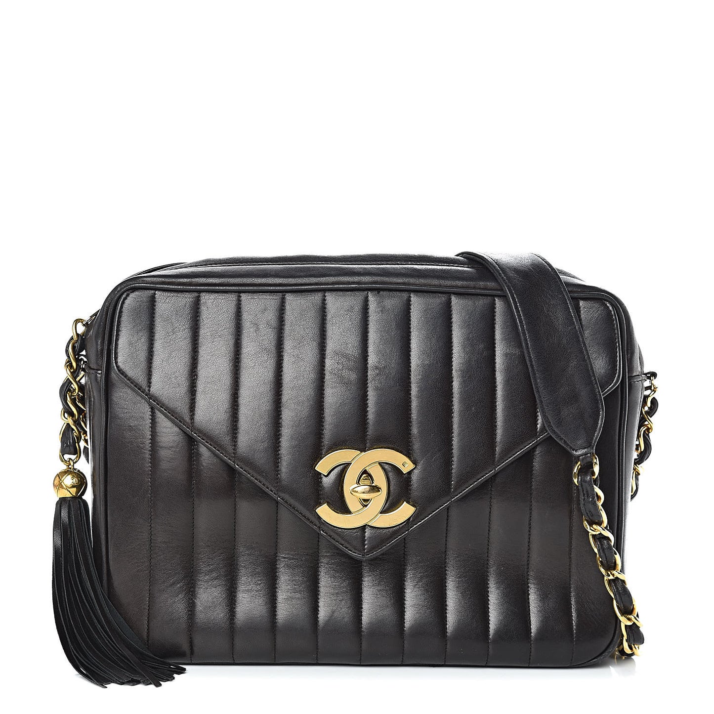 Lambskin Vertical Quilted Flap Camera Case Black