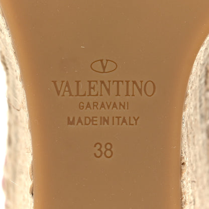 Valentino Garavani Grained Calfskin Rockstud Ankle Strap Espadrille 15/105mm Wedge Sandals 38 Rose Violet Prune 7 of 9