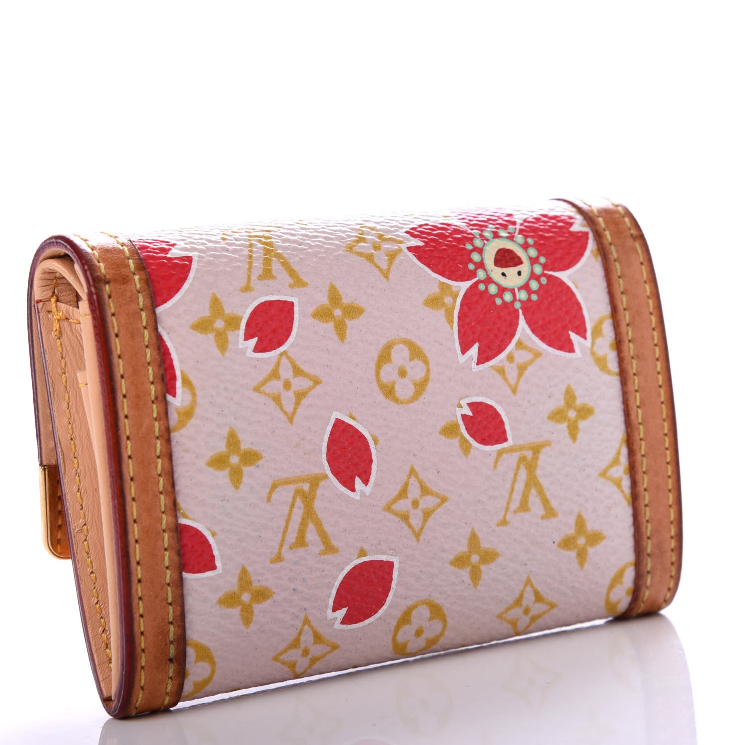 Louis Vuitton Monogram Cherry Blossom Porte-Monnaie Plat Coin Purse Red 3 of 6