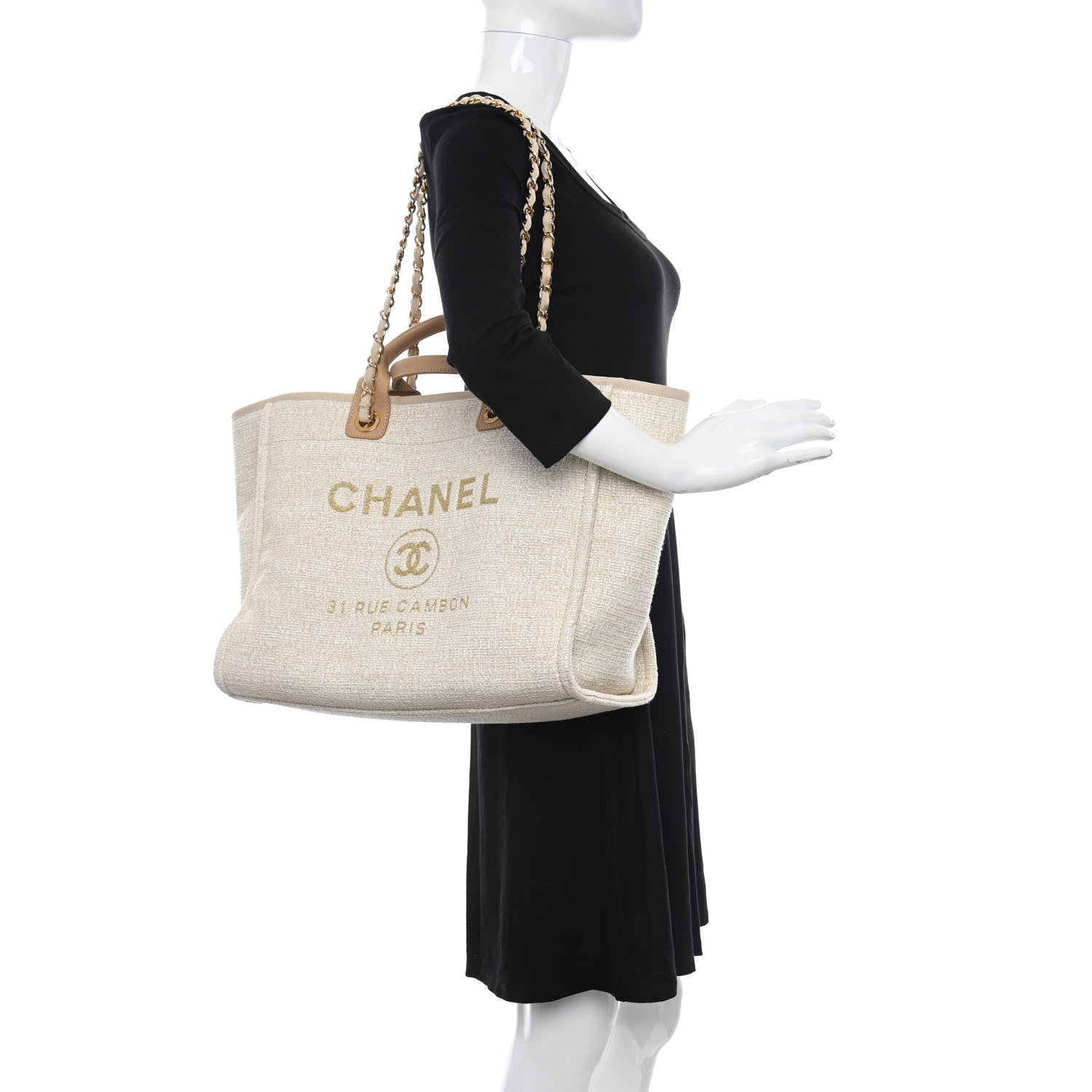 Chanel Mixed Fibers Calfskin Medium Deauville Tote Light Beige 2 of 10