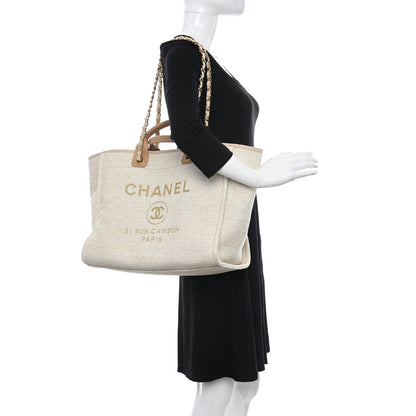 Chanel Mixed Fibers Calfskin Medium Deauville Tote Light Beige 2 of 10