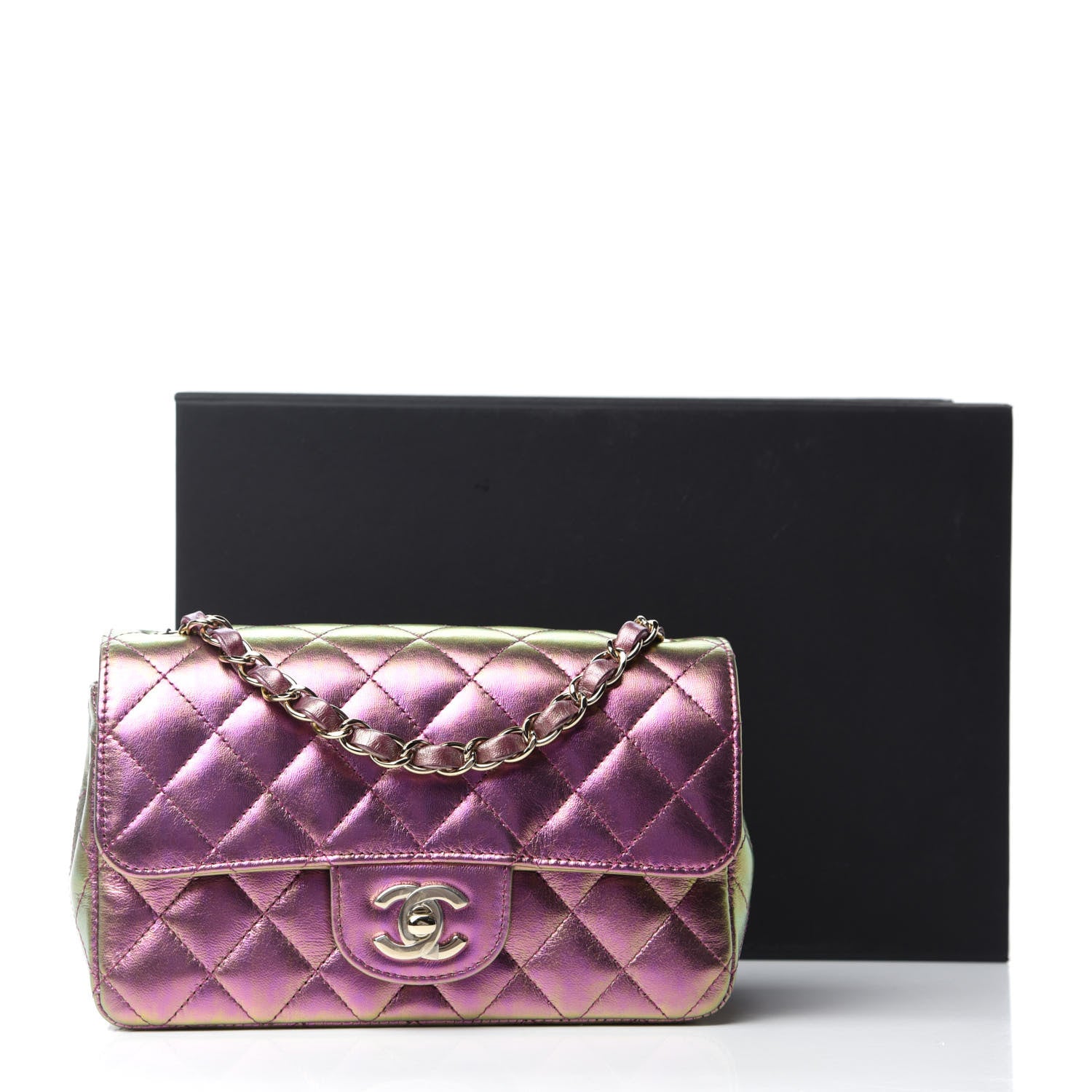 Chanel Iridescent Lambskin Quilted Mini Rectangular Flap Purple 11 of 11