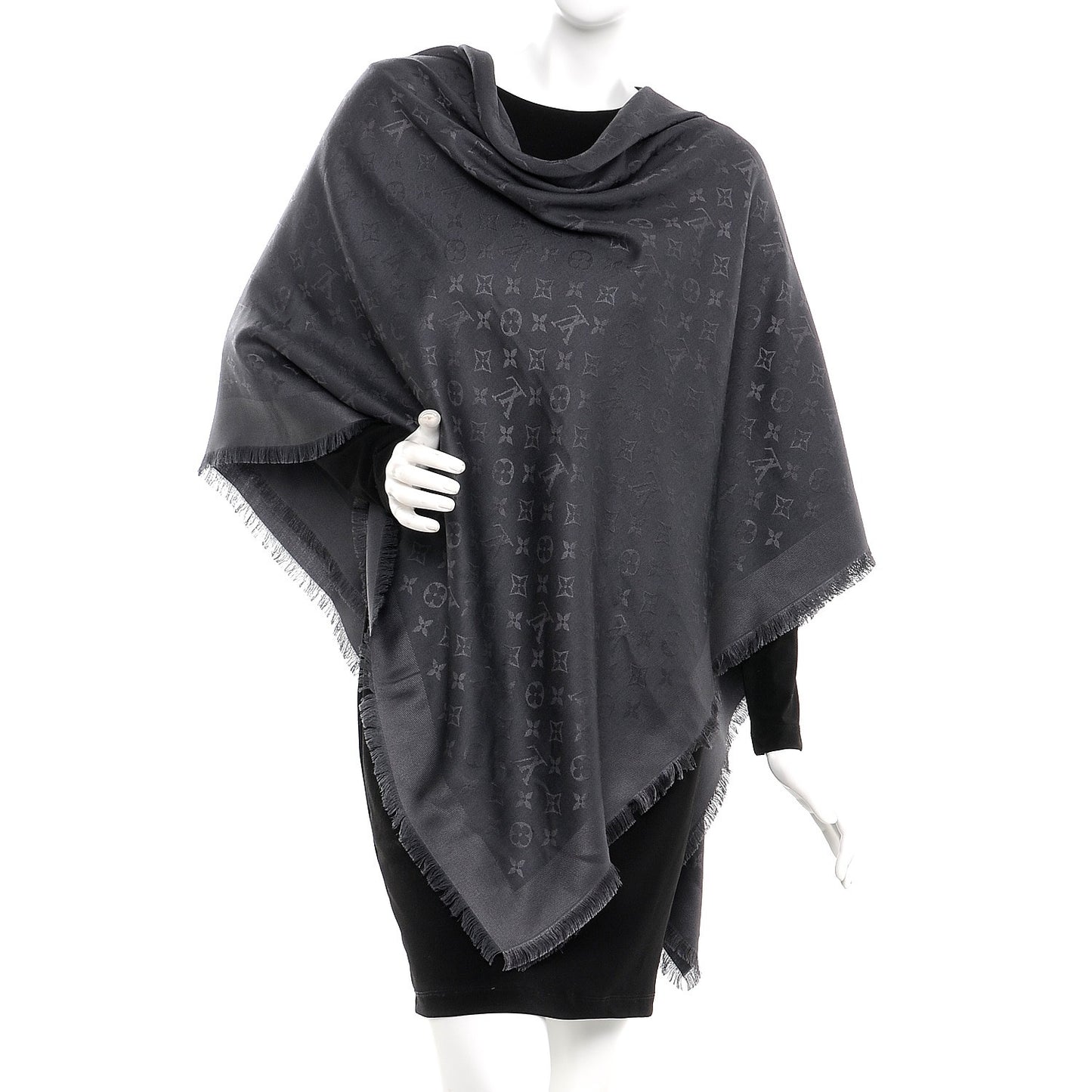 Wool Silk Monogram Shawl Anthracite