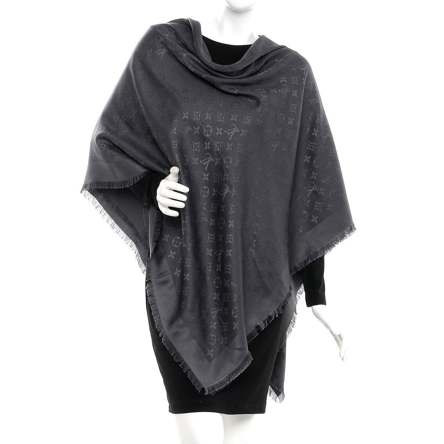 Louis Vuitton Wool Silk Monogram Shawl Anthracite 2 of 5