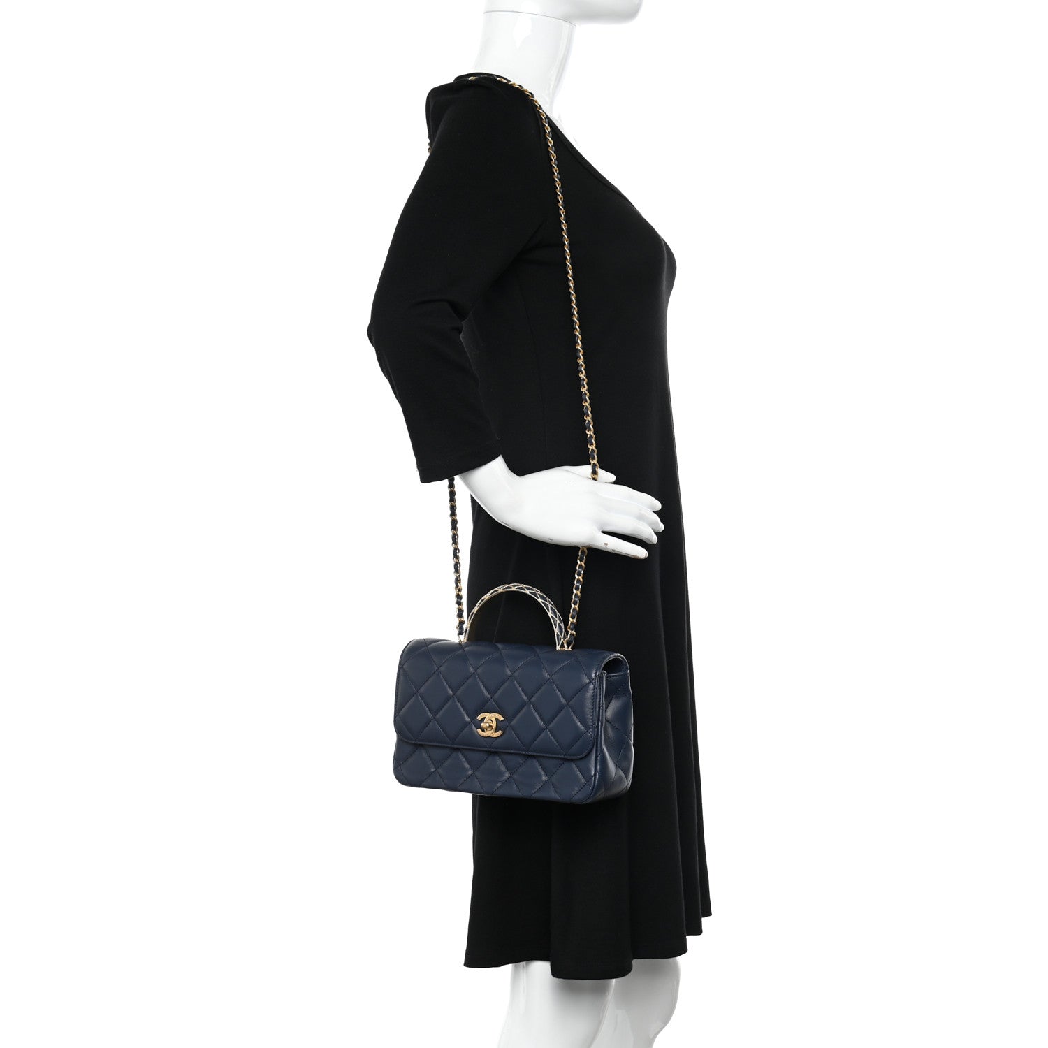 Chanel Lambskin Metal Quilted Twist Top Handle Flap With Chain Blue 2 of 11