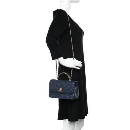 Chanel Lambskin Metal Quilted Twist Top Handle Flap With Chain Blue 2 of 11