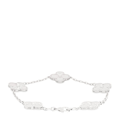 Van Cleef & Arpels 18K White Gold 5 Motifs Guilloche Vintage Alhambra Bracelet 2 of 4