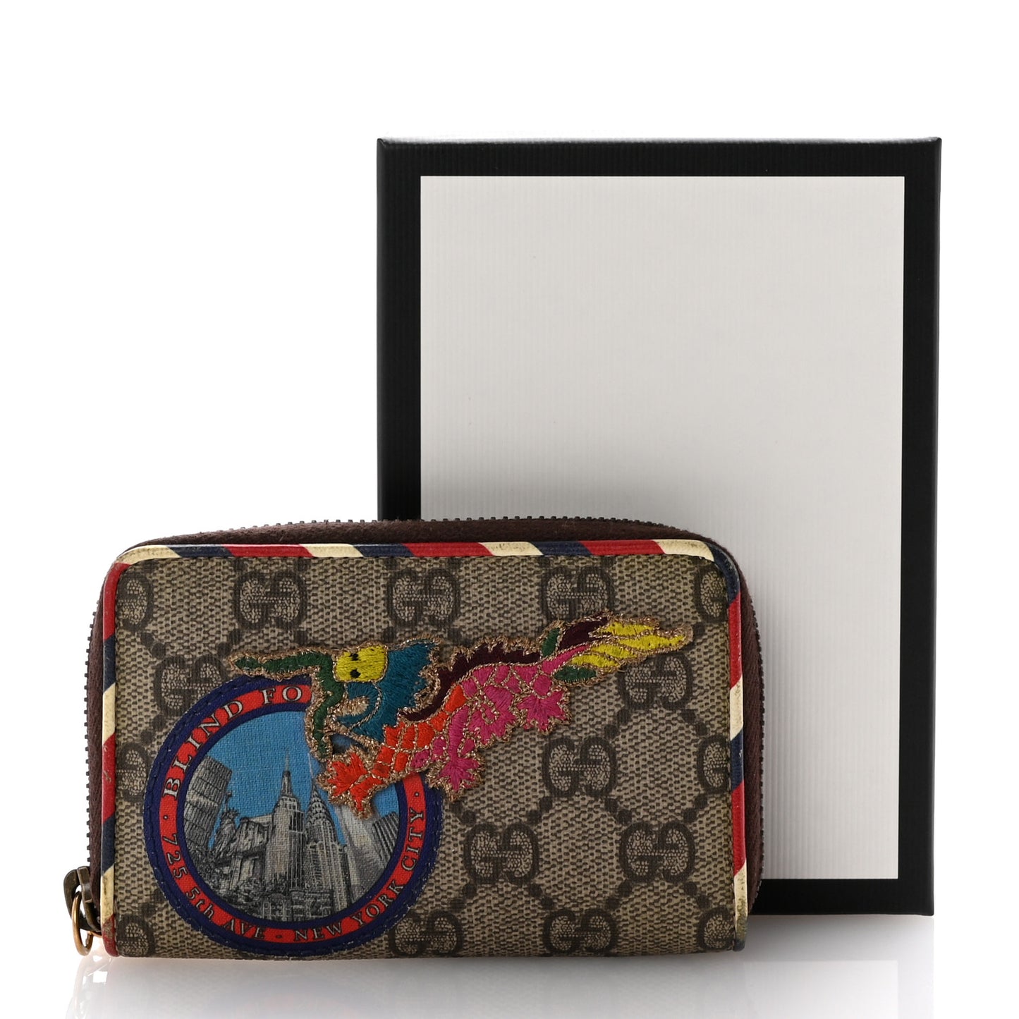 GG Supreme Monogram Night Courrier Embroidered Zip Around Card Case