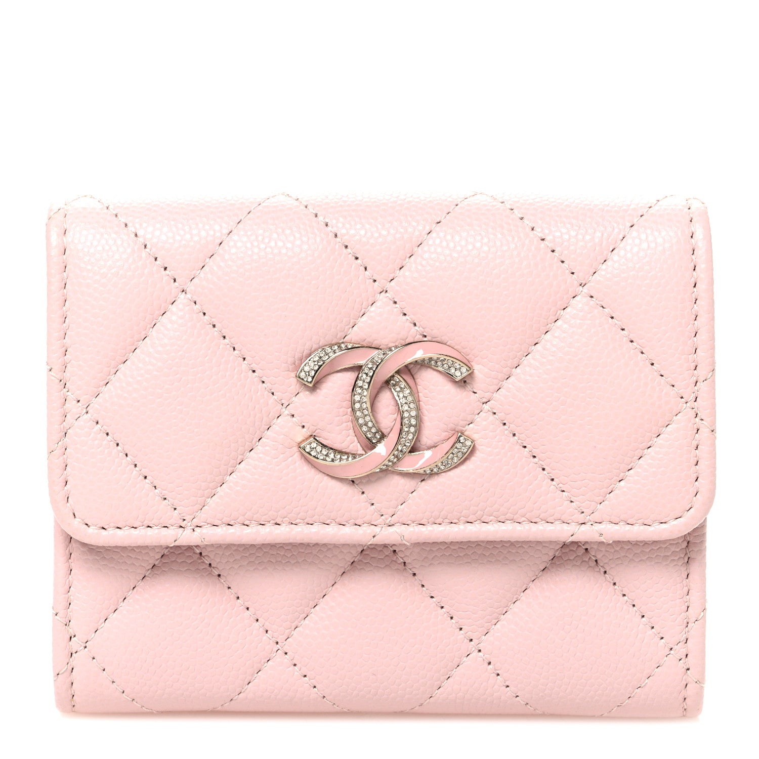 Chanel Caviar Quilted Crystal Enamel CC Flap Card Holder Pink 1 of 8