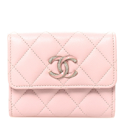 Chanel Caviar Quilted Crystal Enamel CC Flap Card Holder Pink 1 of 8