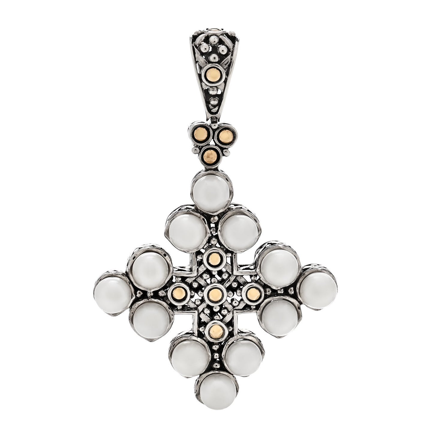 Sterling Silver 18K Yellow Gold Pearl Jaisalmer Cross Pendant