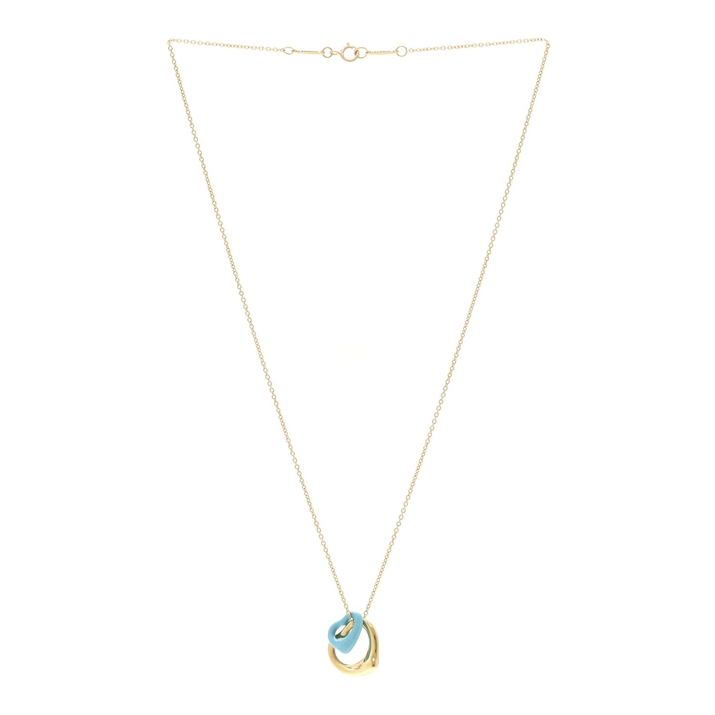 18K Yellow Gold Turquoise Elsa Peretti Double Open Heart Pendant Necklace