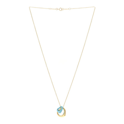 Tiffany 18K Yellow Gold Turquoise Elsa Peretti Double Open Heart Pendant Necklace 3 of 6