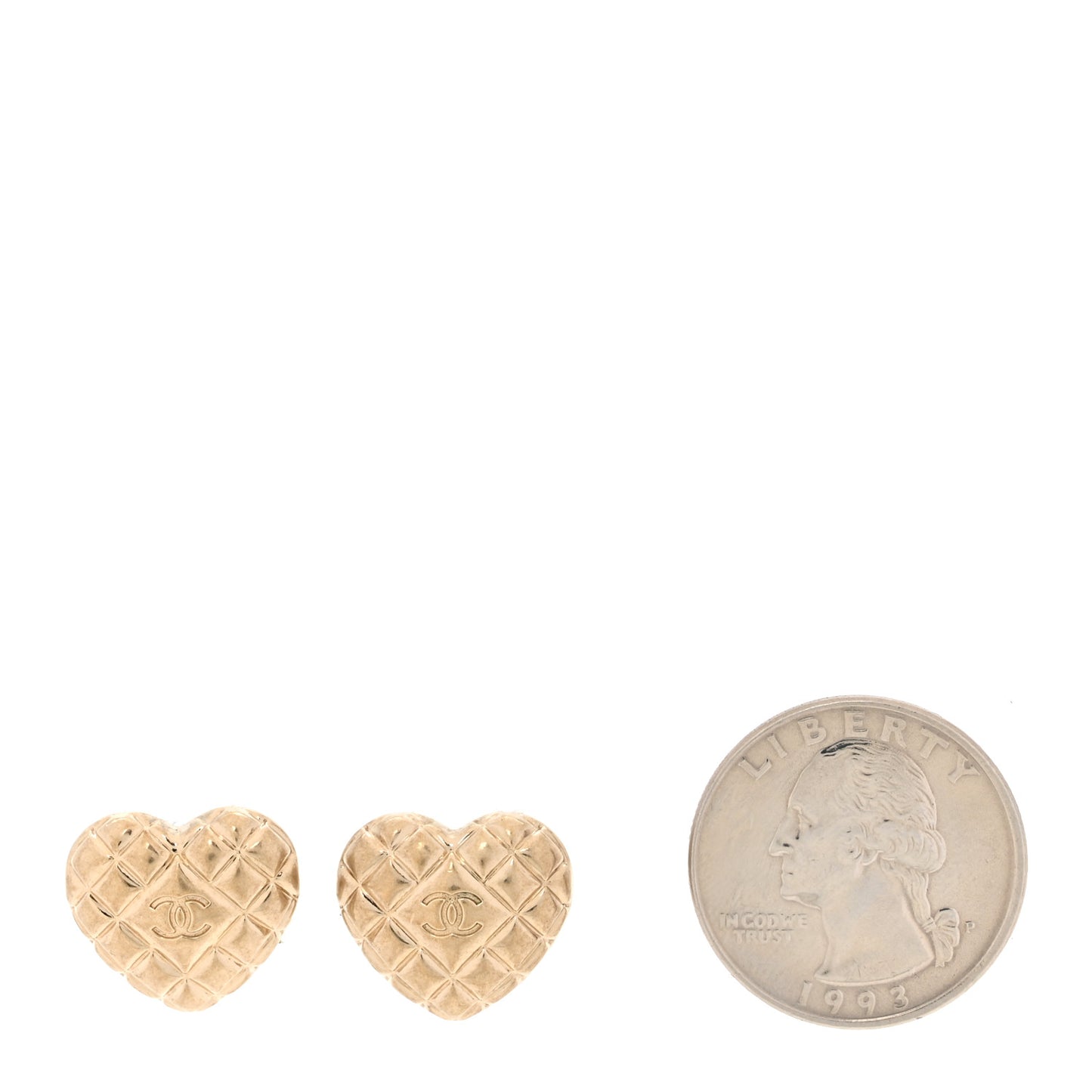 Quilted CC Heart Earrings Gold