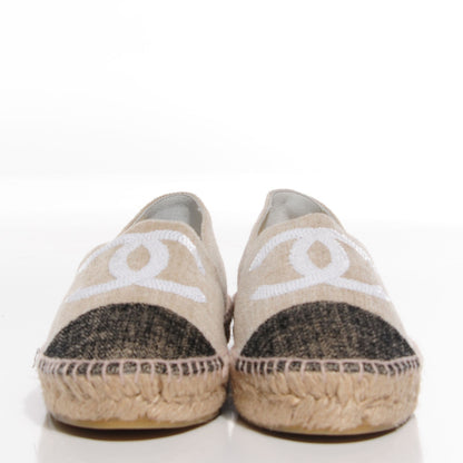 Chanel Toile Sequin CC Espadrilles 39 Beige Black 2 of 7