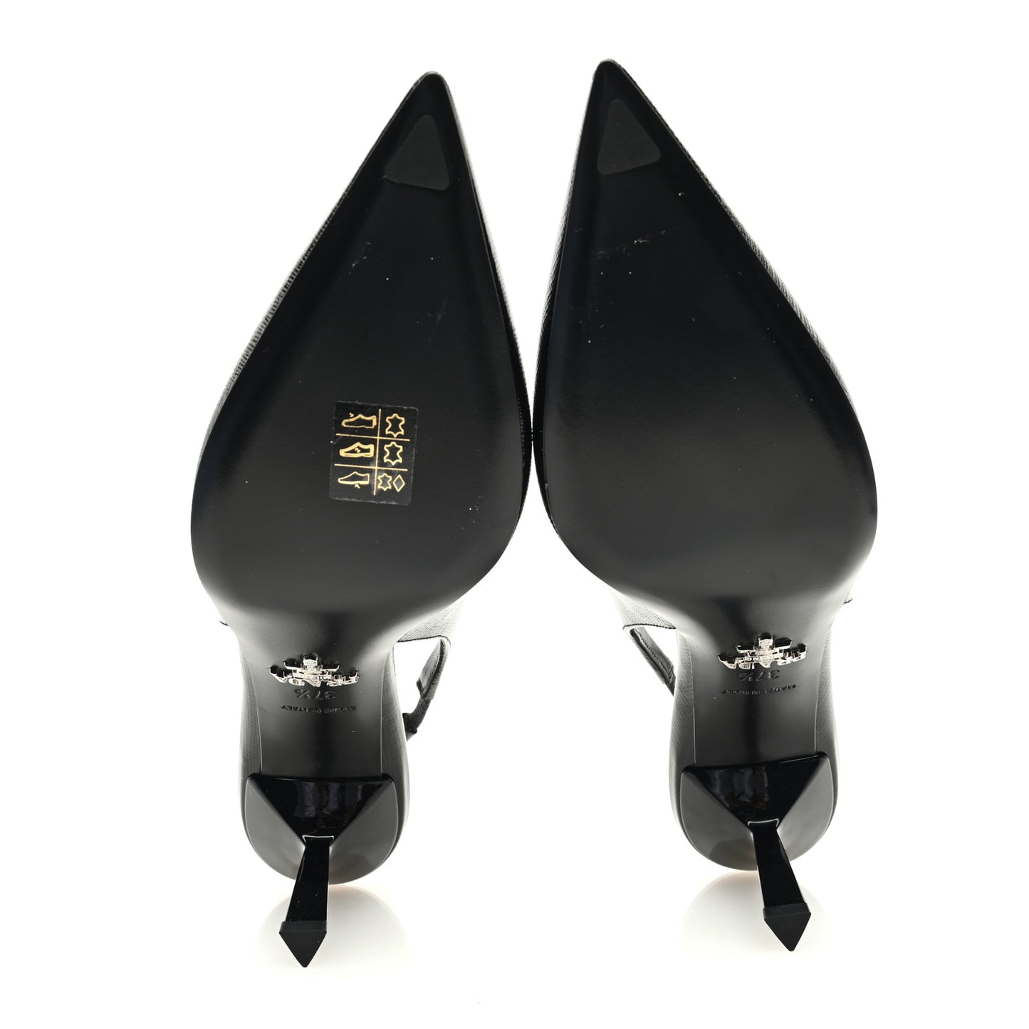 Vernice Saffiano Triangle Logo Pointed Toe 75mm Slingback Pumps 37.5 Black