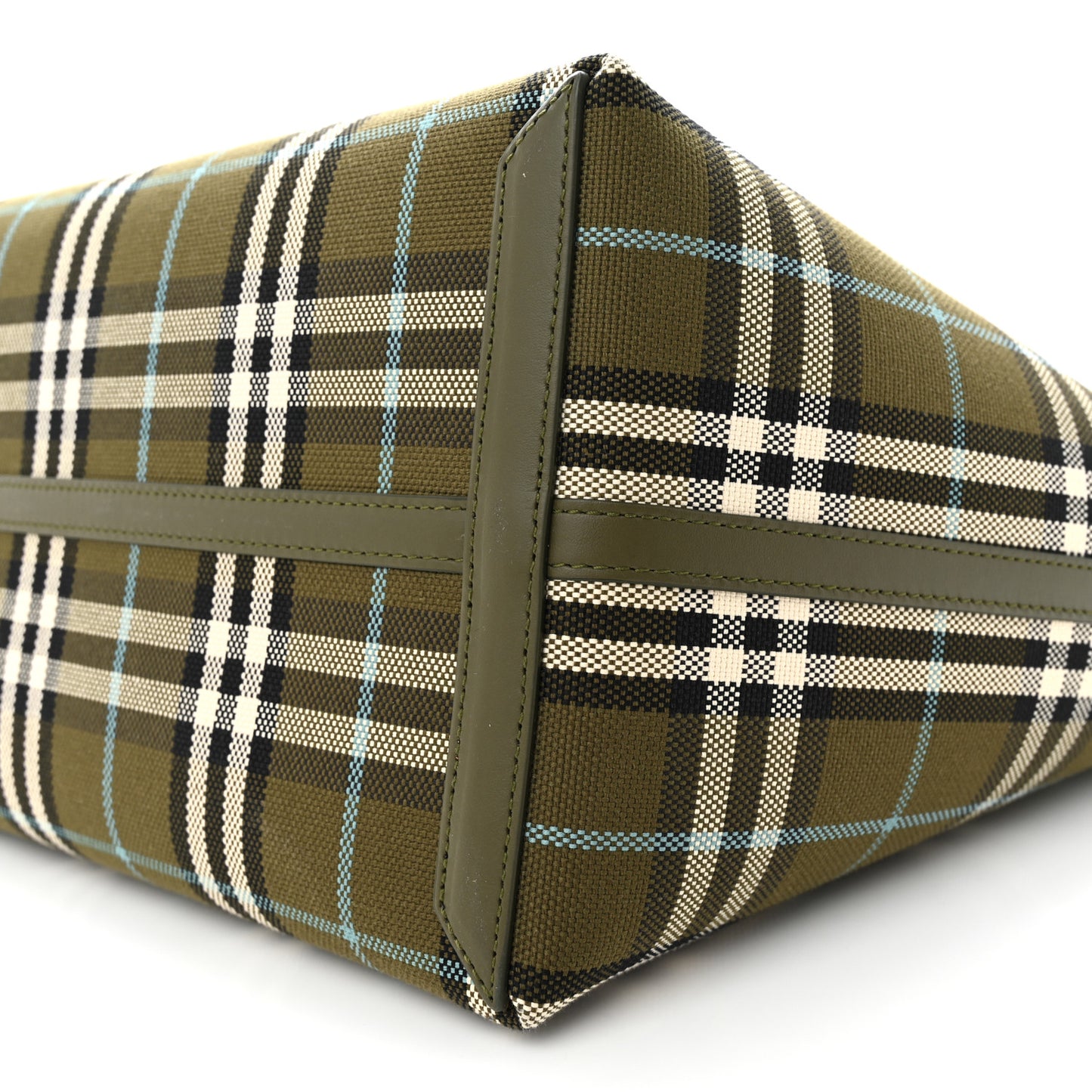 Cotton Check Medium London Tote Bag Olive Green