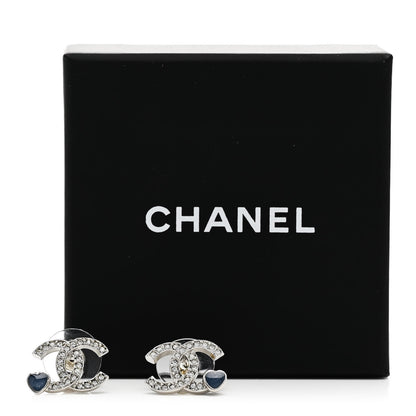 Chanel Metal Crystal Resin CC Heart Earrings Silver Blue 5 of 5