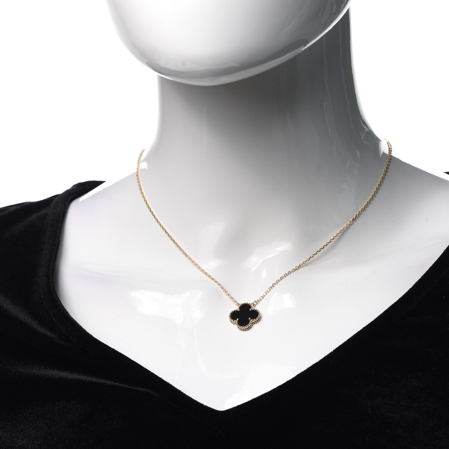18K Yellow Gold Black Onyx Vintage Alhambra Pendant Necklace