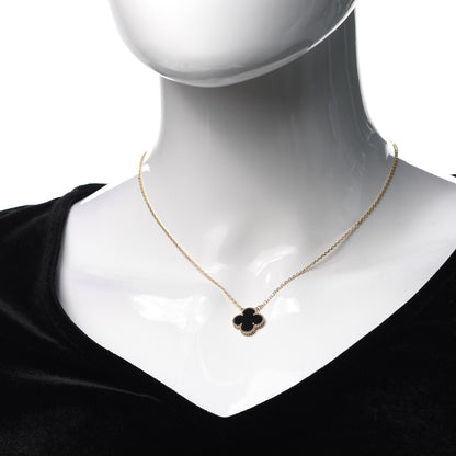 Van Cleef & Arpels 18K Yellow Gold Black Onyx Vintage Alhambra Pendant Necklace 2 of 6