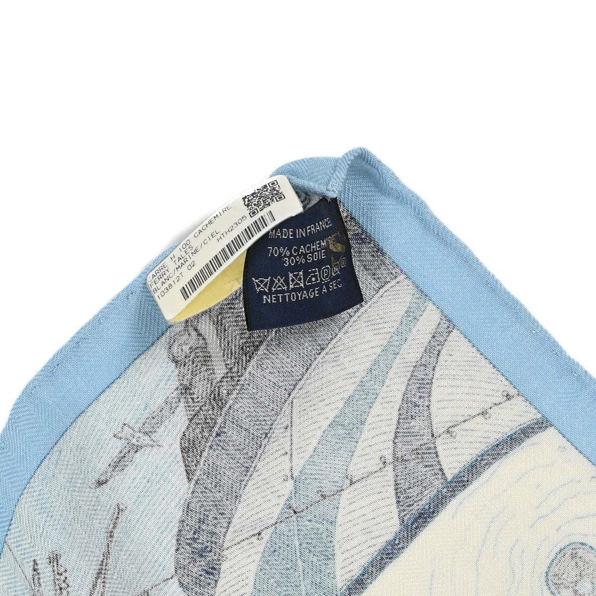 Cashmere Silk Ferry Tales Scarf 100 White Marine Ciel