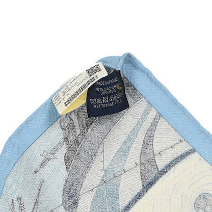 Hermes Cashmere Silk Ferry Tales Scarf 100 White Marine Ciel 3 of 3