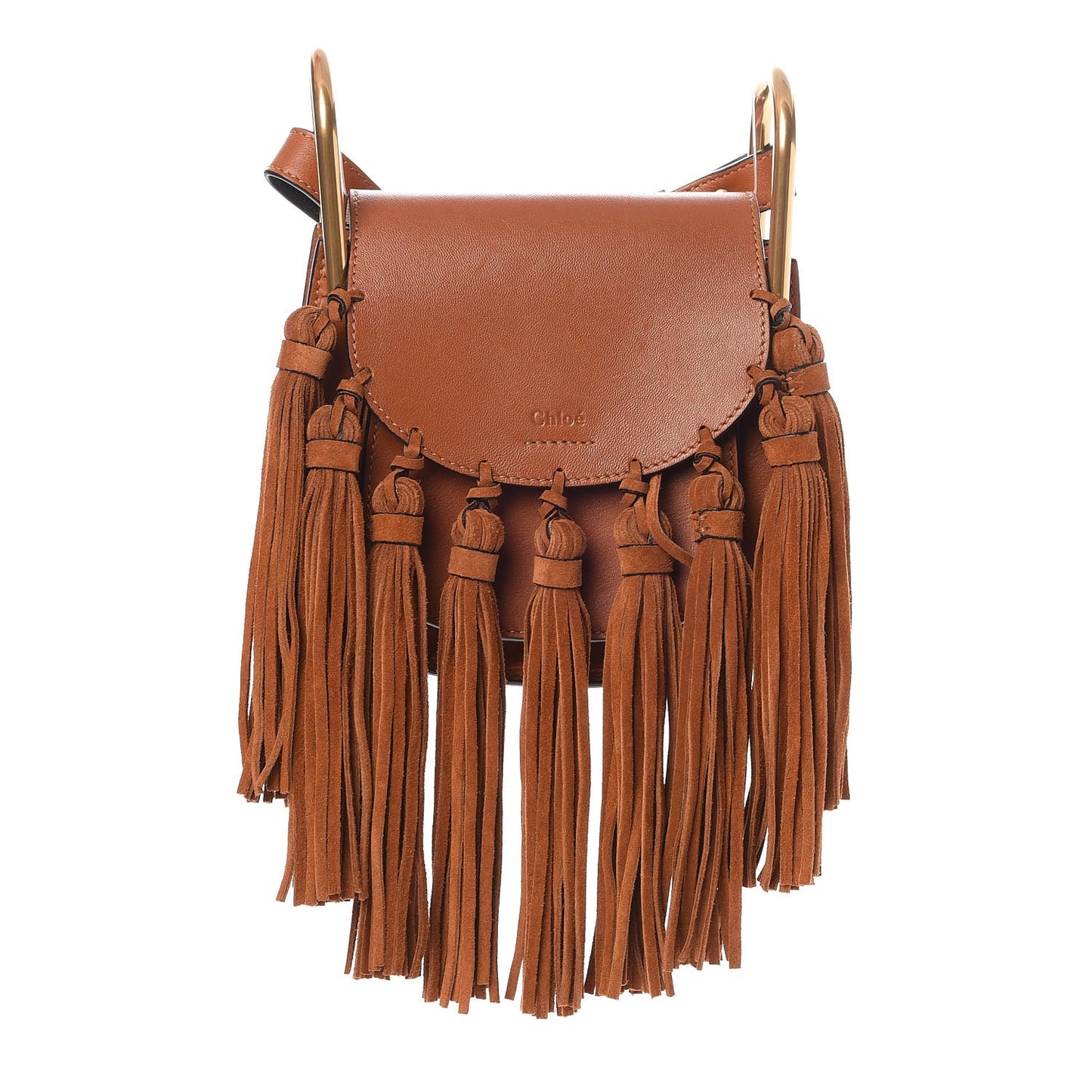 Calfskin Mini Hudson Fringe Shoulder Bag Caramel