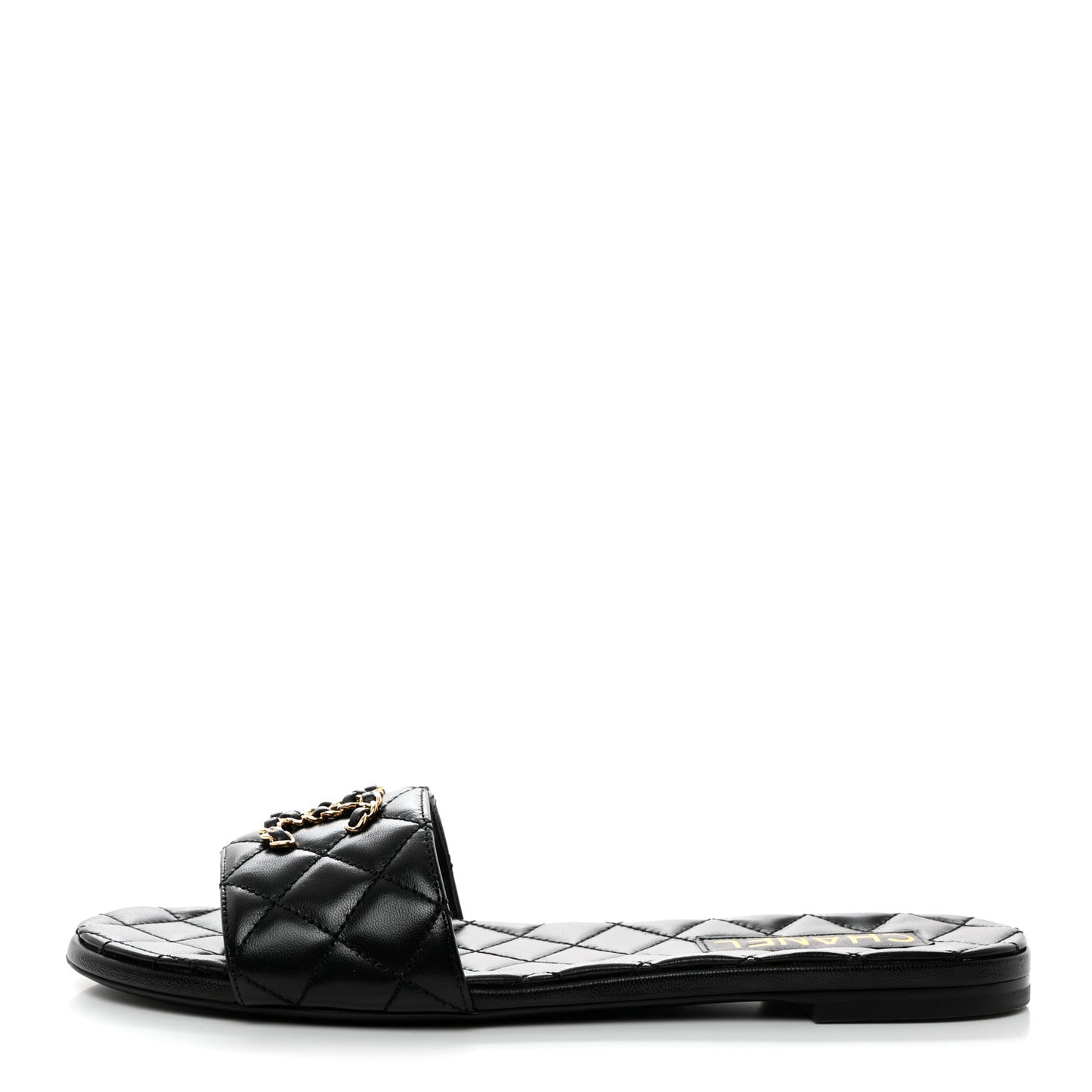 Shiny Goatskin Quilted CC Mules Sandals 40.5 Black