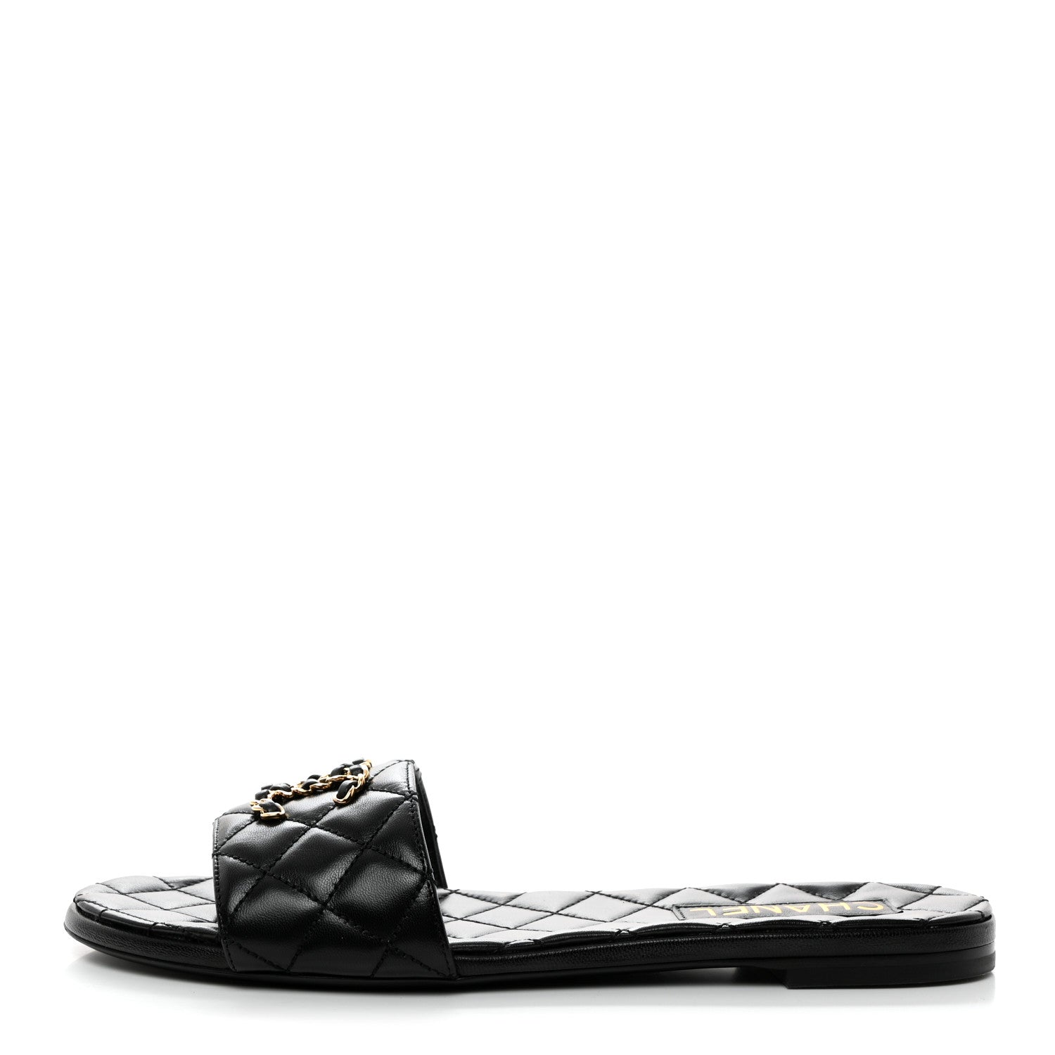 Chanel Shiny Goatskin Quilted CC Mules Sandals 40.5 Black 1 of 8