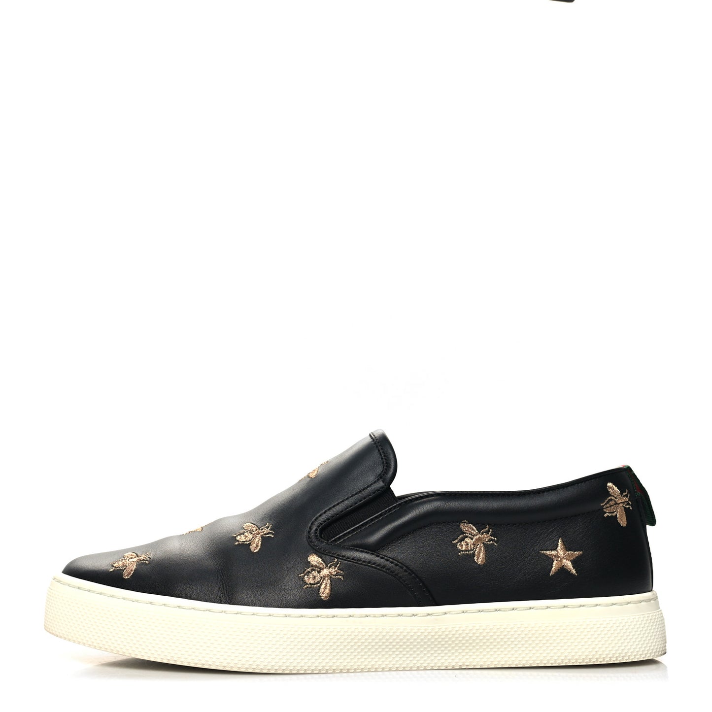 Calfskin Miro Soft Bee Star Embroidered Mens Dublin Slip On Sneakers 9 Black
