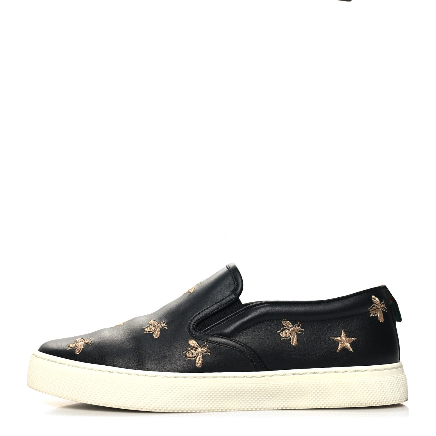 Gucci Calfskin Miro Soft Bee Star Embroidered Mens Dublin Slip On Sneakers 9 Black 1 of 9