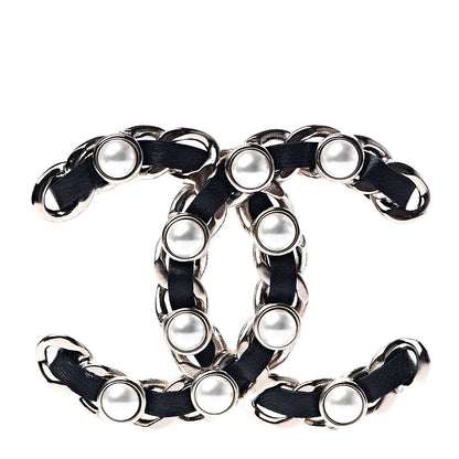 Chanel Lambskin Pearl CC Chain Brooch Black Gold 1 of 4