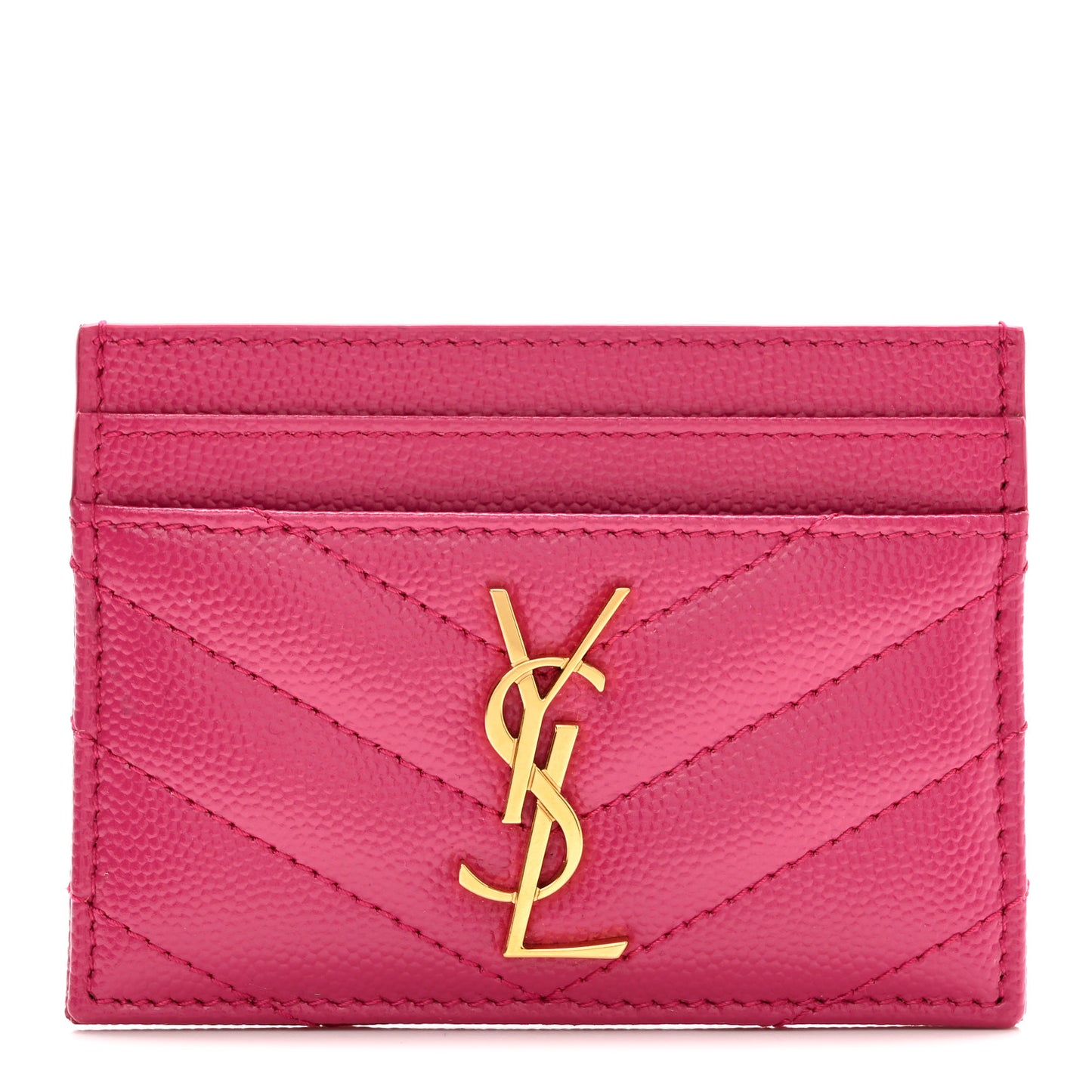 Grain De Poudre Matelasse Chevron Monogram Credit Card Case Fresh Fuxia