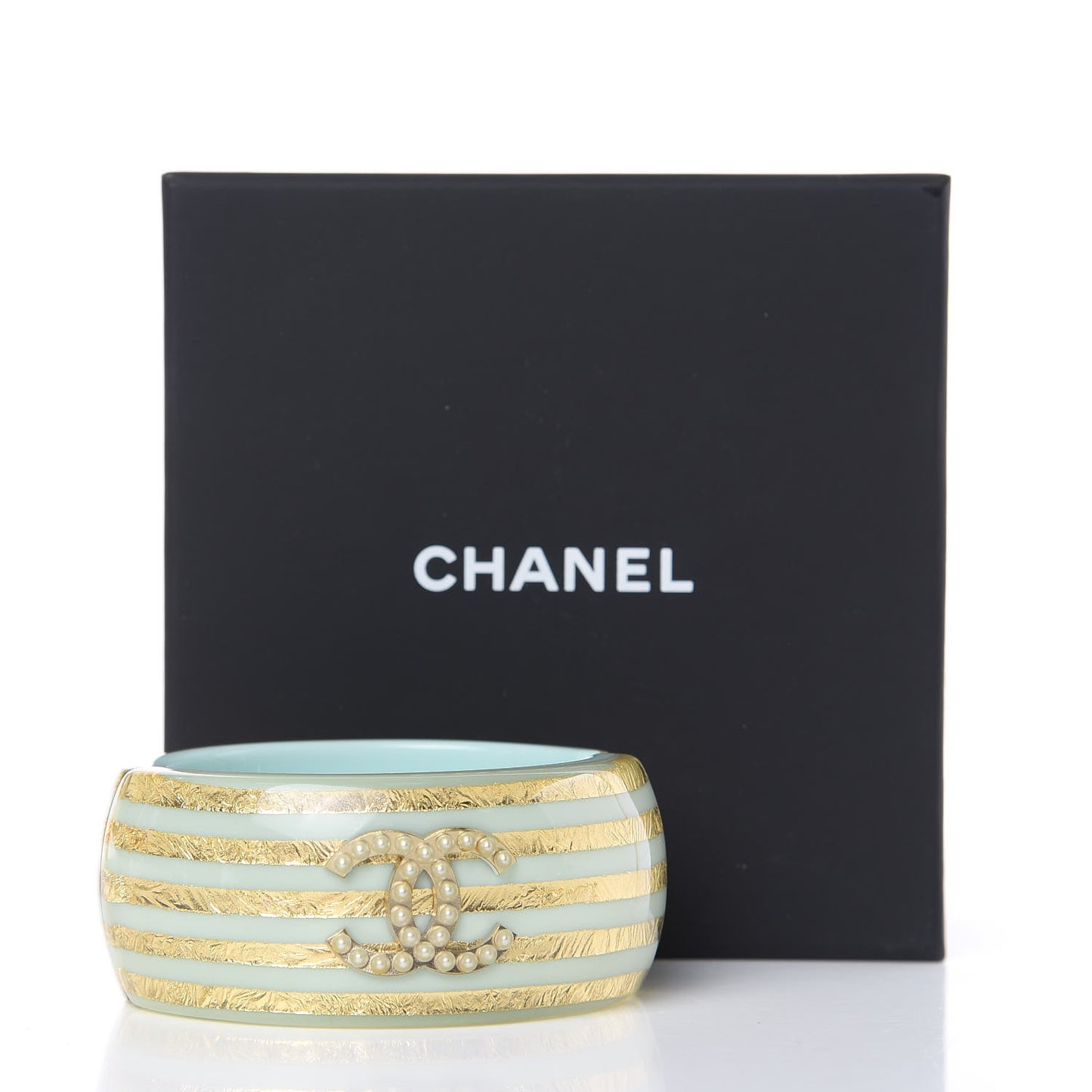 Resin Striped Pearl CC Cuff Light Blue Gold