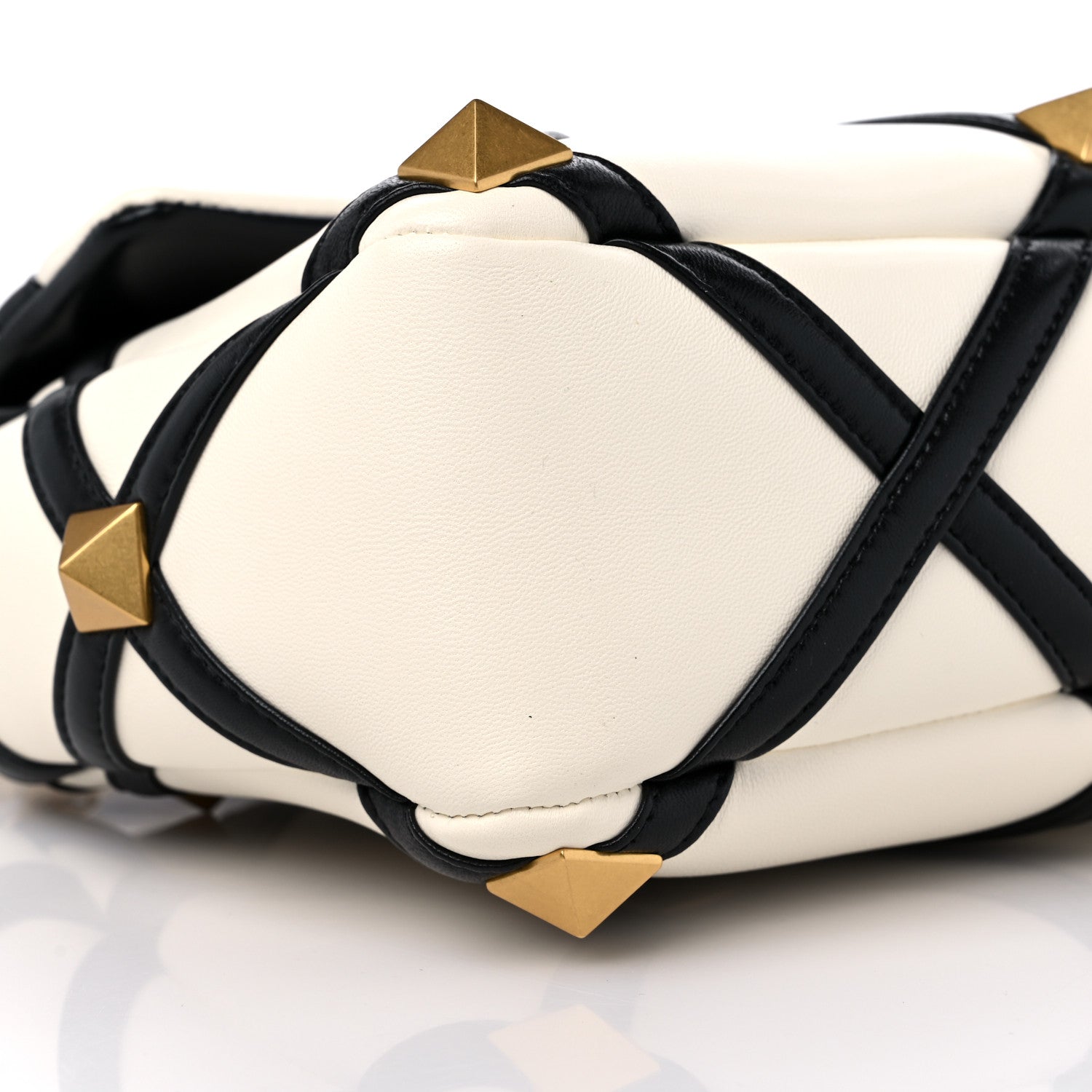 Valentino Garavani Nappa Large Roman Stud Shoulder Bag Ivory Black 7 of 8