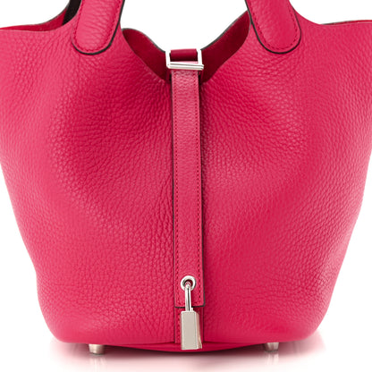 Hermes Taurillon Clemence Swift Eclat Picotin Lock 18 PM Framboise Rouge Sellier 8 of 11