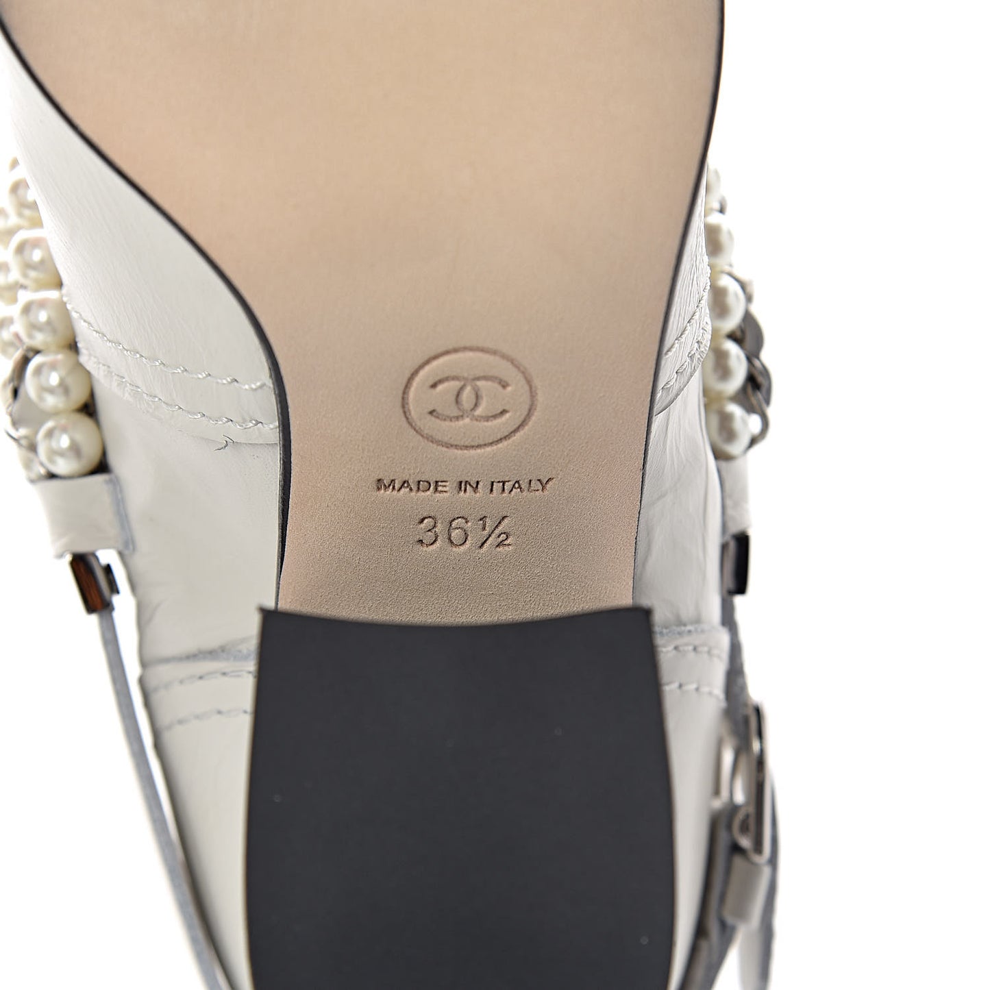 Crackled Calfskin Pearl Chain CC Short Boots 36.5 White