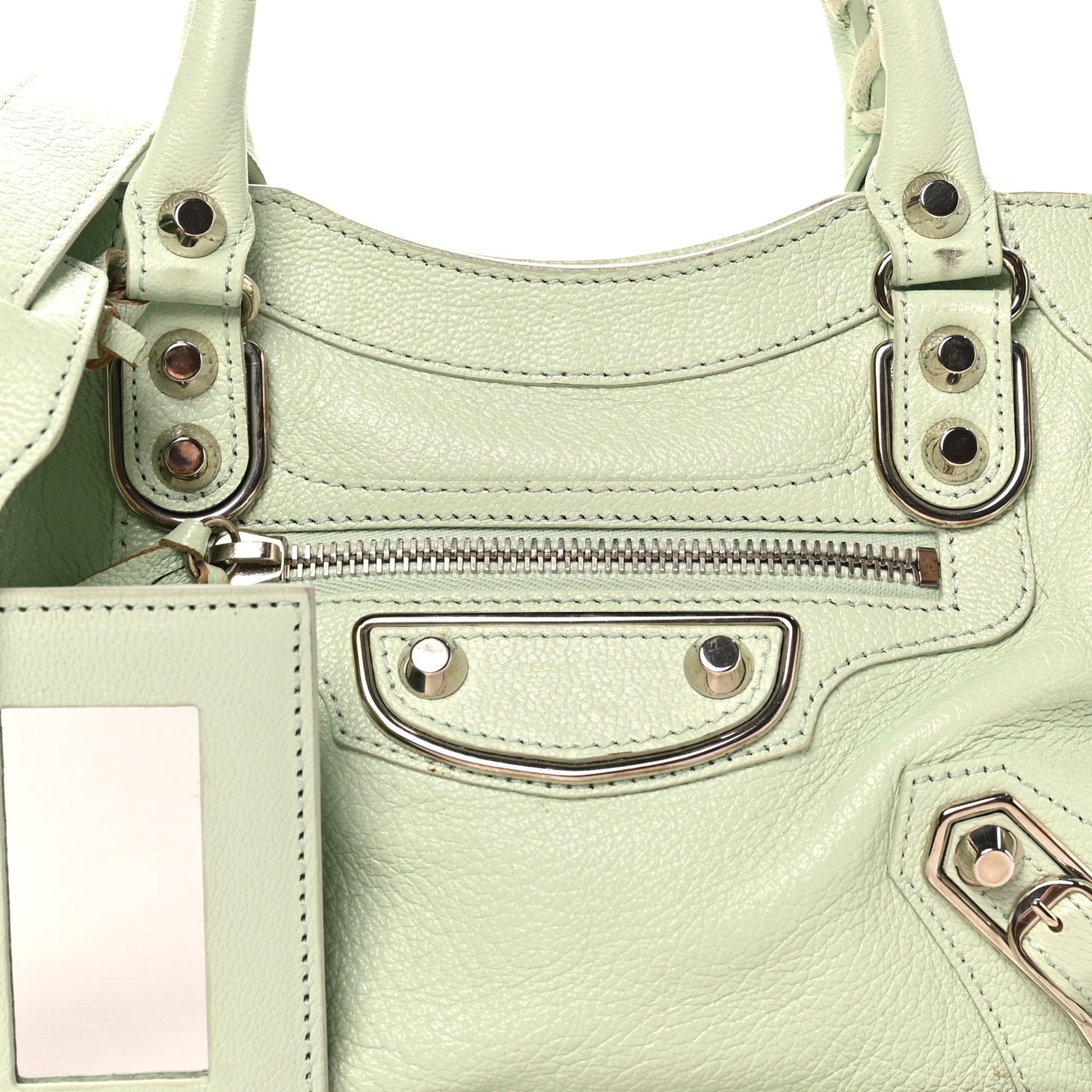 Chevre Silver Metallic Edge Hardware Mini City Vert Anis