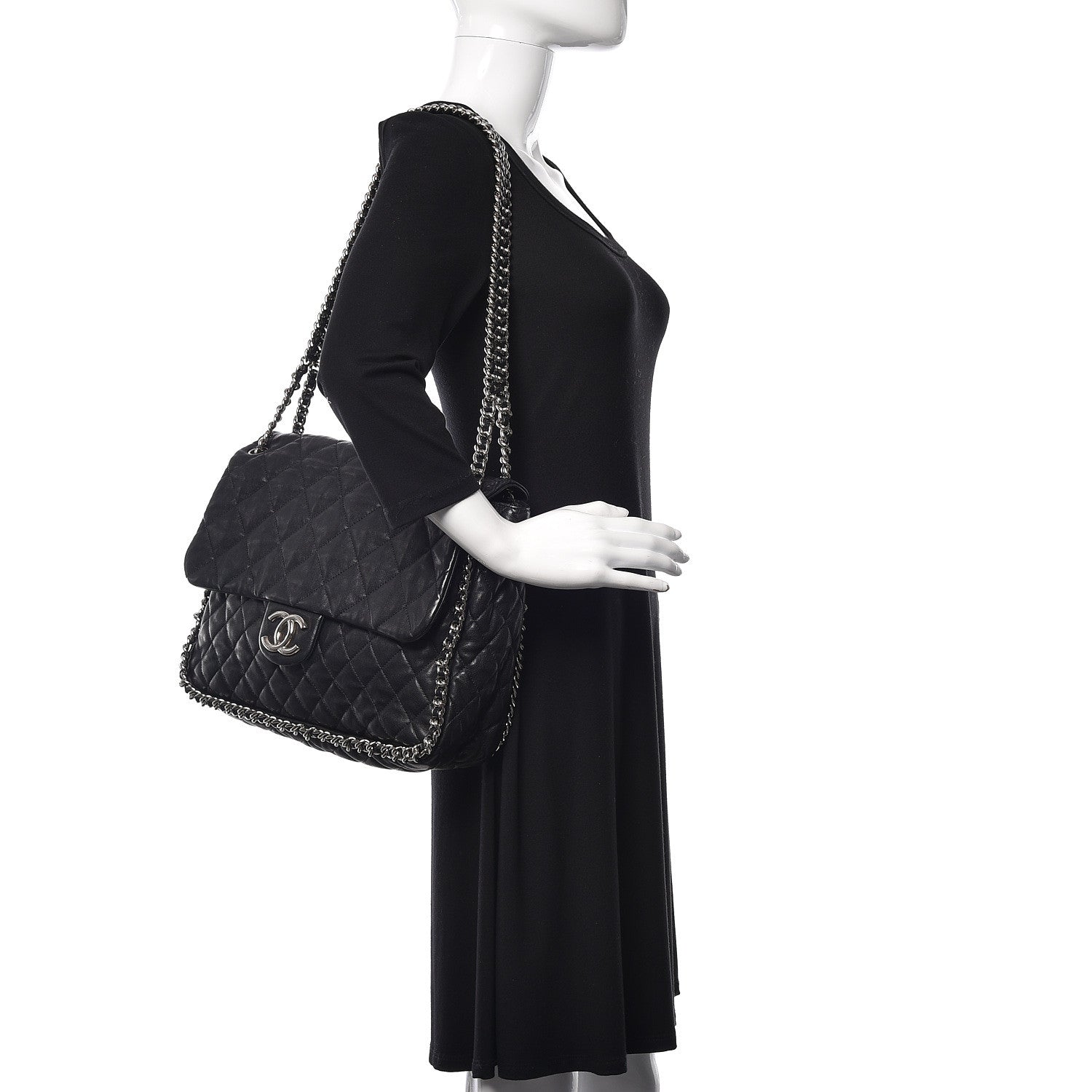 Chanel Washed Lambskin Quilted Maxi Chain Around Flap Black 2 of 15