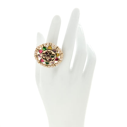 Chanel Gripoix Pearl Flower CC Ring 53 6.5 Multicolor 2 of 4