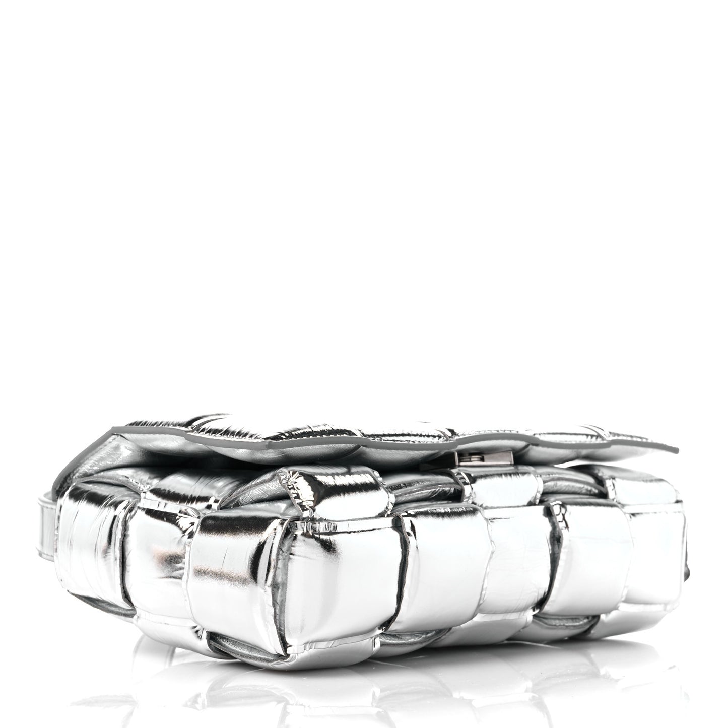 Metallic Lambskin Padded Cassette Crossbody Bag Silver