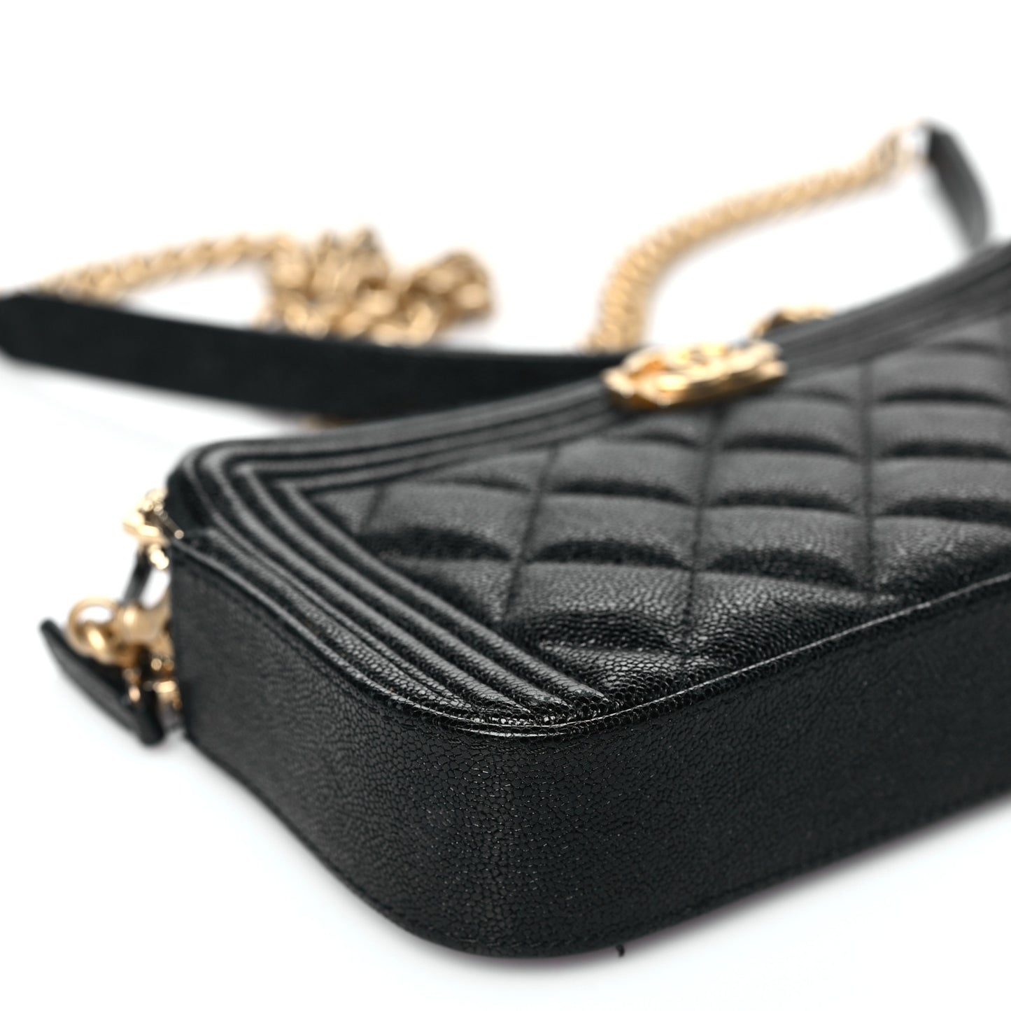 Caviar Quilted Small Boy Clutch With Chain Black
