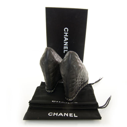 Chanel Quilted Leather Escarpins Wedges 38.5 Dark Gray 3 of 6