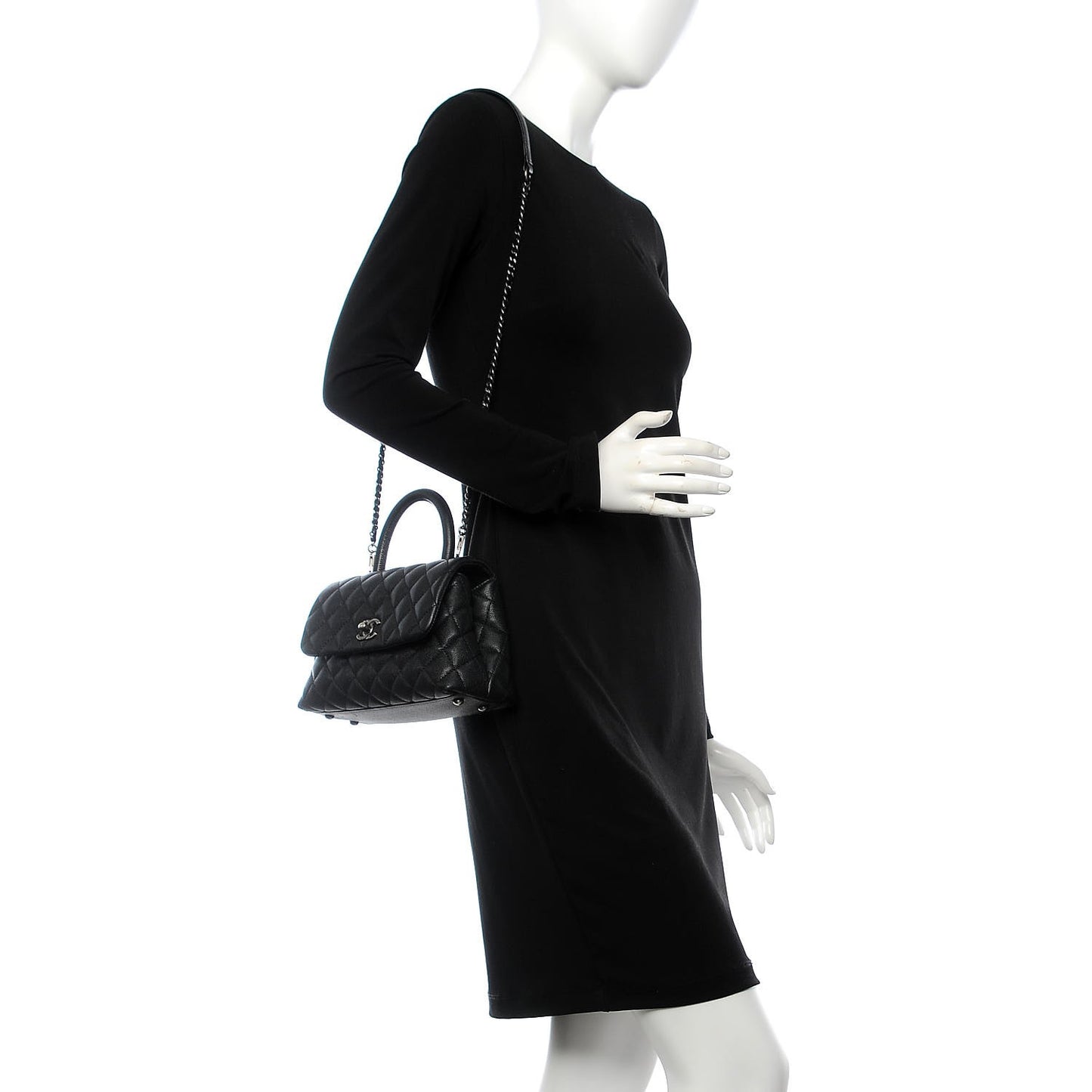 Caviar Quilted Mini Coco Handle Flap Black