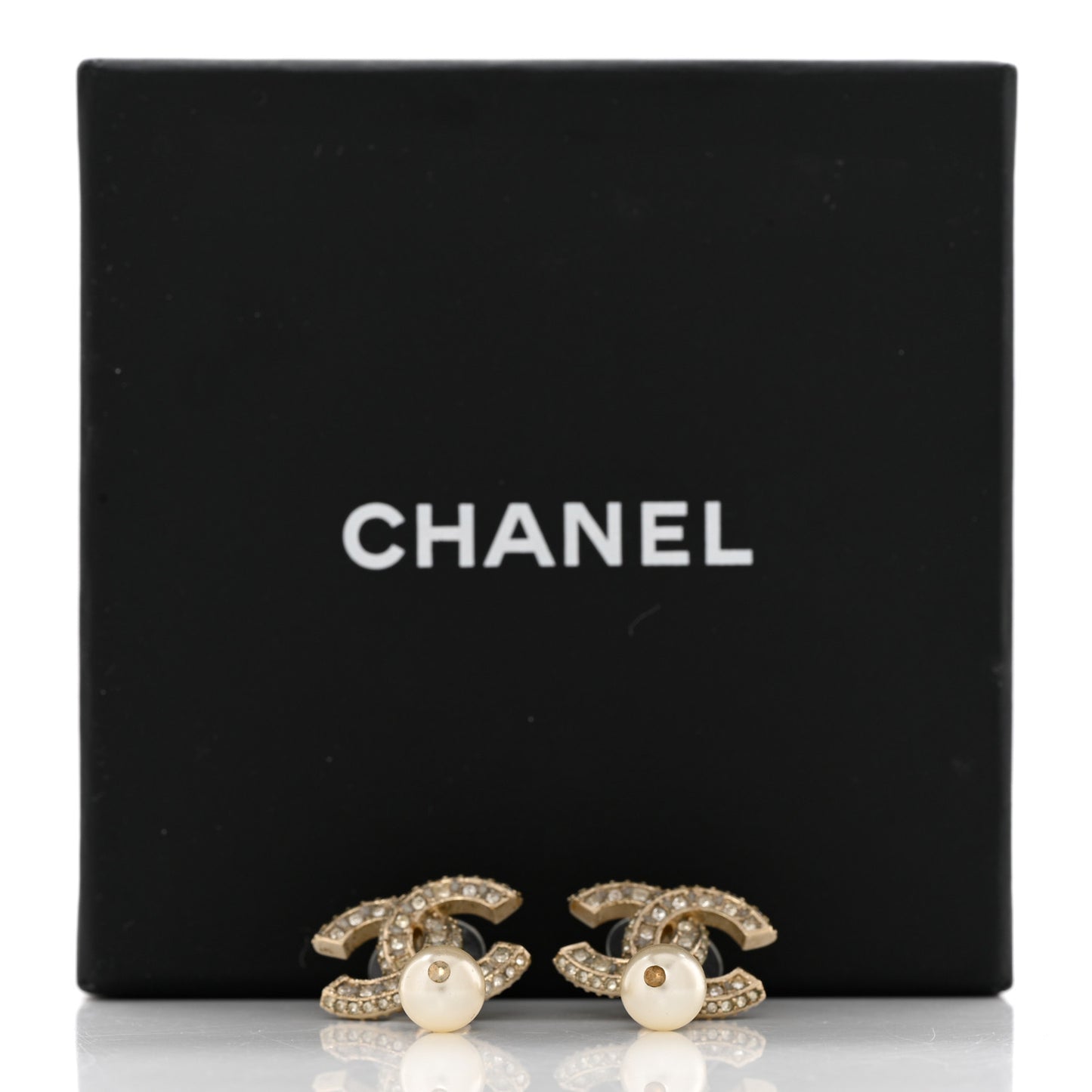 Crystal Pearl CC Drop Earrings Gold